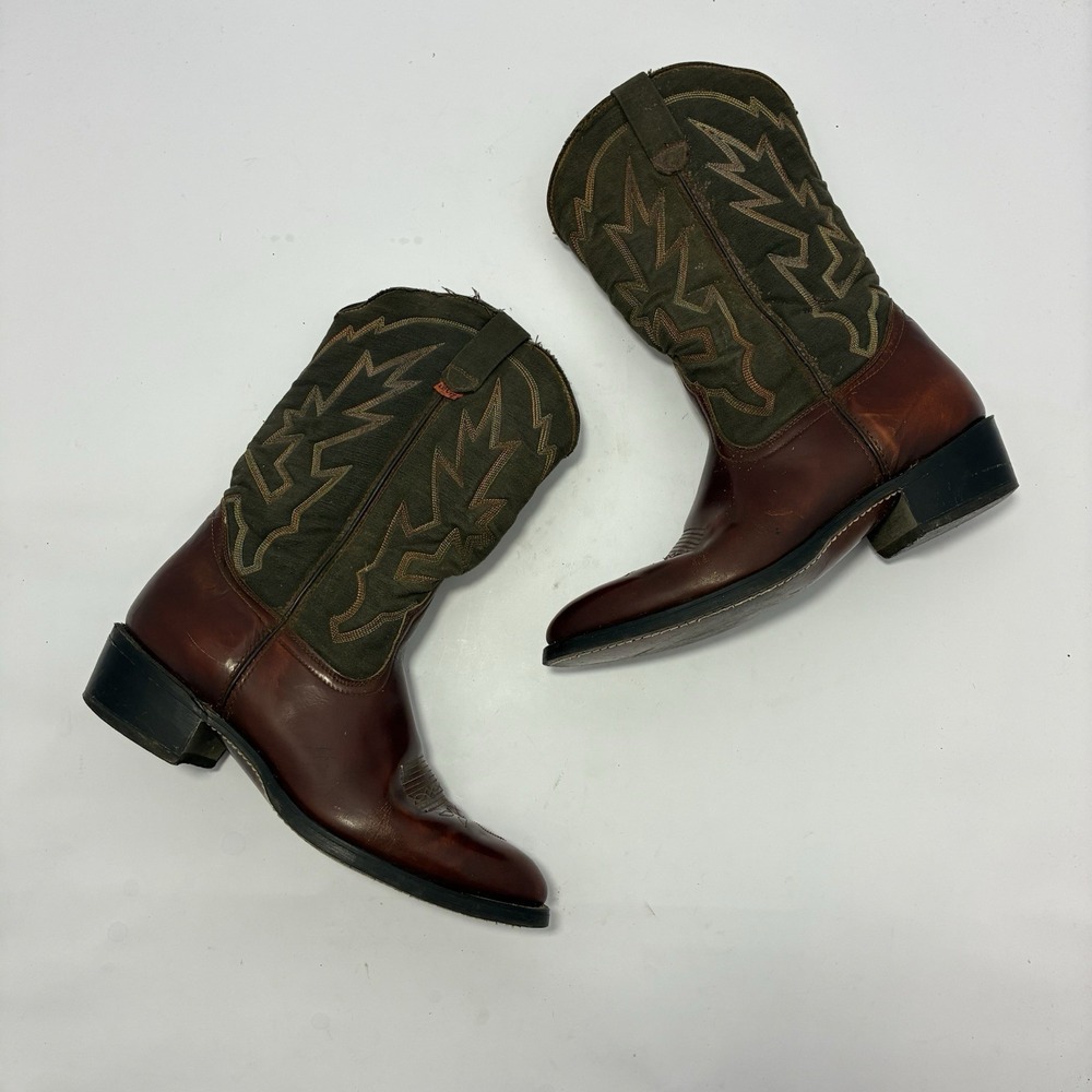 Levi's Men's 7M Western Cowboy Boots Brown Leather Green Embroidered Vintage 70s
